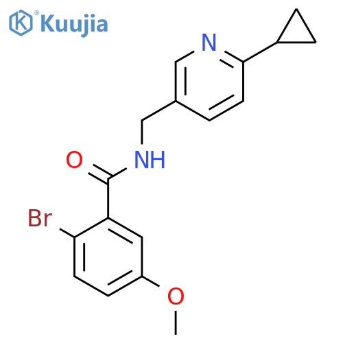 2-bromo-N-[(6-cyclopropylpyridin-3-yl)methyl]-5-methoxybenzamide structure