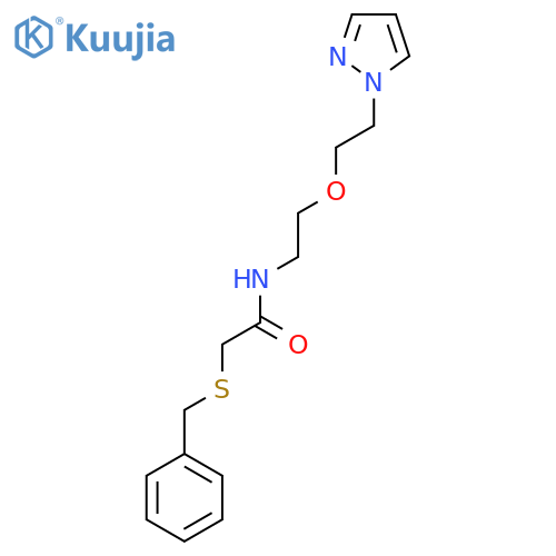 2-(benzylsulfanyl)-N-{2-[2-(1H-pyrazol-1-yl)ethoxy]ethyl}acetamide structure