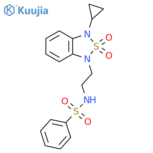 N-2-(3-cyclopropyl-2,2-dioxo-1,3-dihydro-2lambda6,1,3-benzothiadiazol-1-yl)ethylbenzenesulfonamide structure