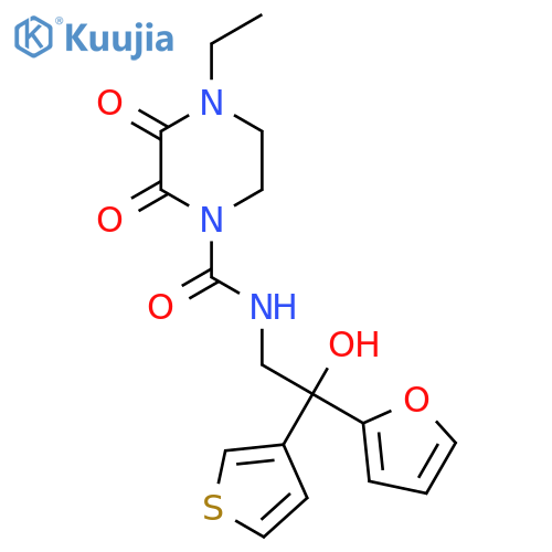 4-ethyl-N-2-(furan-2-yl)-2-hydroxy-2-(thiophen-3-yl)ethyl-2,3-dioxopiperazine-1-carboxamide structure