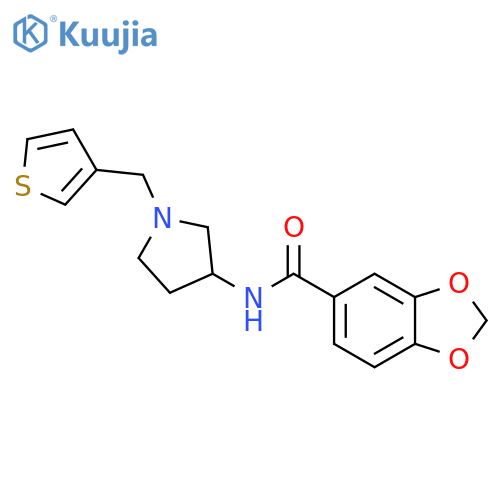 N-{1-[(thiophen-3-yl)methyl]pyrrolidin-3-yl}-2H-1,3-benzodioxole-5-carboxamide structure