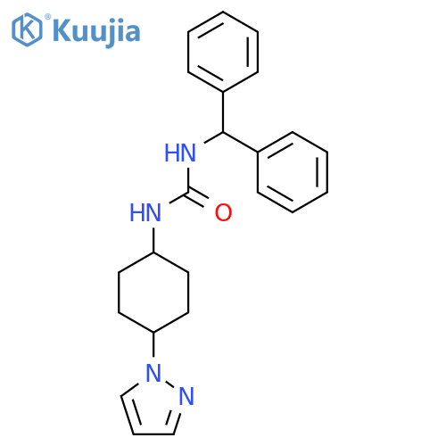 1-(diphenylmethyl)-3-[4-(1H-pyrazol-1-yl)cyclohexyl]urea structure