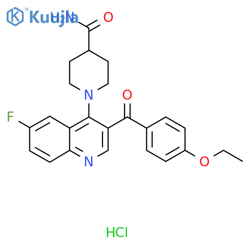 1-[3-(4-Ethoxybenzoyl)-6-fluoroquinolin-4-yl]piperidine-4-carboxamide hydrochloride structure