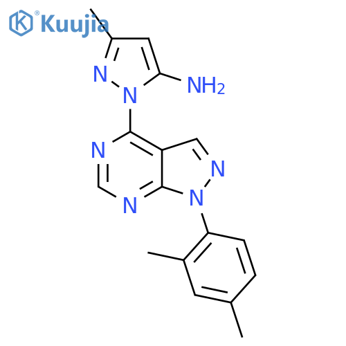 1-[1-(2,4-Dimethylphenyl)-1H-pyrazolo[3,4-d]pyrimidin-4-yl]-3-methyl-1H-pyrazol-5-amine structure