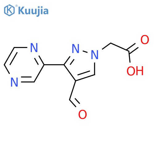 2-(4-formyl-3-(pyrazin-2-yl)-1H-pyrazol-1-yl)acetic acid structure