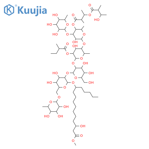 3,11-Dihydroxyhexadecanoic acid; (3S,11S)-form, Me ester, 11-O-[α-L-rhamnopyranosyl-(1→3)-[3R-(3R-hydroxy-2R-methylbutanoyloxy)-2R-methylbutanoyl-(→4)]-β-D-quinovopyranosyl-(1→4)-[2S-methylbutanoyl-(→2)]-α-L-rhamnopyranosyl-(1→2)-β-D-glucopyranosyl-(1→2)-[α-L-rhamnopyranosyl-(1→6)]-β-D-glucopyranoside] structure