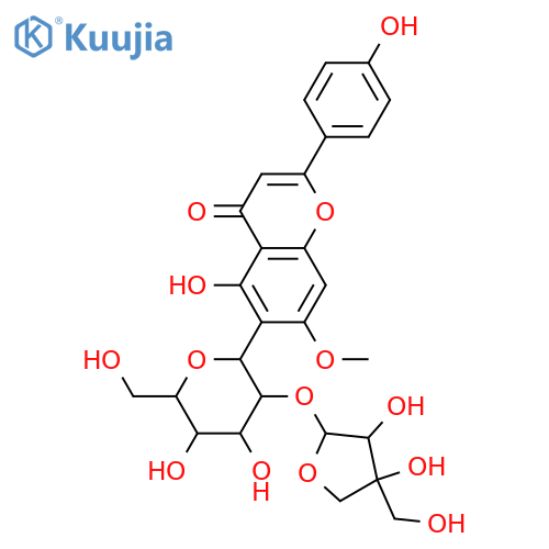 5,4'-dihydroxy-7-methoxy-6-C-[beta-D-apiofuranosyl-(1->2)]-beta-D-glucopyranosyl flavonoside structure