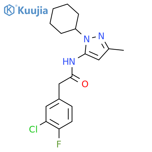 2-(3-chloro-4-fluorophenyl)-N-(1-cyclohexyl-3-methyl-1H-pyrazol-5-yl)acetamide structure