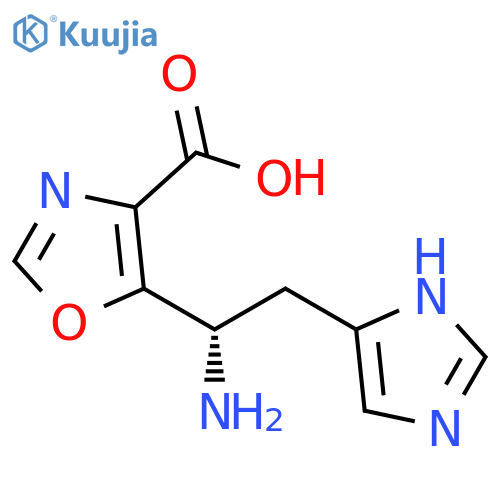 4-Oxazolecarboxylic acid, 5-[(1S)-1-amino-2-(1H-imidazol-5-yl)ethyl]- structure