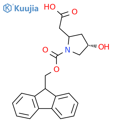 2-[(4S)-1-{[(9H-fluoren-9-yl)methoxy]carbonyl}-4-hydroxypyrrolidin-2-yl]acetic acid structure
