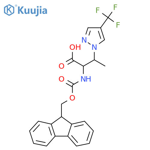 2-({(9H-fluoren-9-yl)methoxycarbonyl}amino)-3-4-(trifluoromethyl)-1H-pyrazol-1-ylbutanoic acid structure
