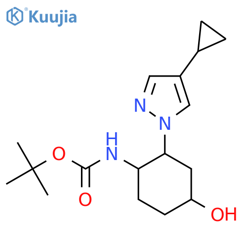 tert-butyl N-[2-(4-cyclopropyl-1H-pyrazol-1-yl)-4-hydroxycyclohexyl]carbamate structure