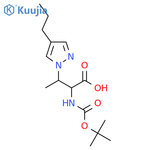 2-{(tert-butoxy)carbonylamino}-3-(4-propyl-1H-pyrazol-1-yl)butanoic acid structure
