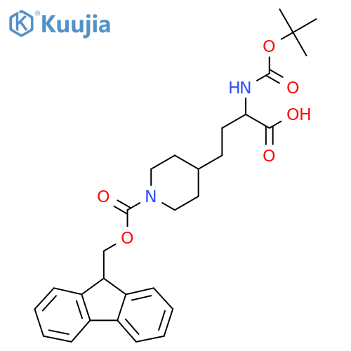 2-{(tert-butoxy)carbonylamino}-4-(1-{(9H-fluoren-9-yl)methoxycarbonyl}piperidin-4-yl)butanoic acid structure