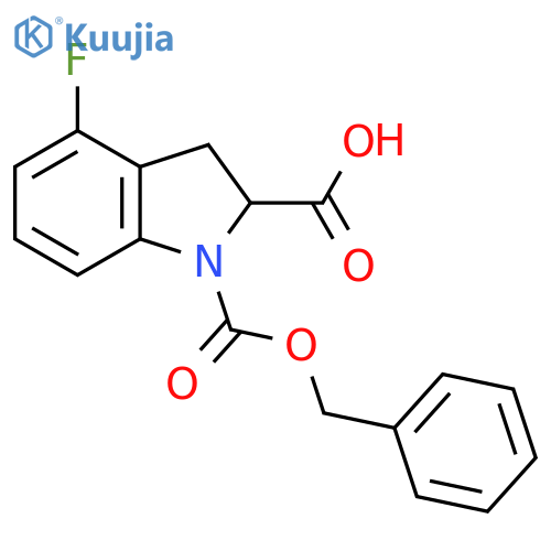 4-Fluoro-1-phenylmethoxycarbonyl-2,3-dihydroindole-2-carboxylic acid structure