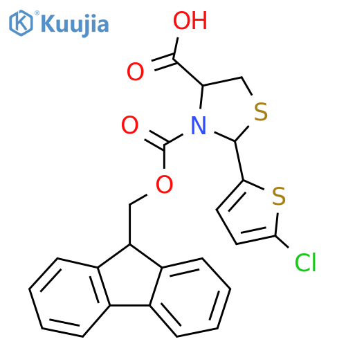 2-(5-chlorothiophen-2-yl)-3-{[(9H-fluoren-9-yl)methoxy]carbonyl}-1,3-thiazolidine-4-carboxylic acid structure