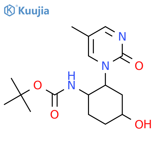 tert-butyl N-[4-hydroxy-2-(5-methyl-2-oxo-1,2-dihydropyrimidin-1-yl)cyclohexyl]carbamate structure