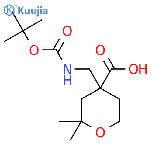 4-({(tert-butoxy)carbonylamino}methyl)-2,2-dimethyloxane-4-carboxylic acid structure