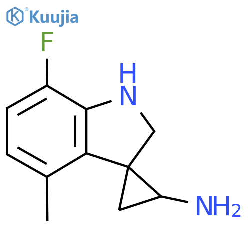 7'-fluoro-4'-methyl-1',2'-dihydrospirocyclopropane-1,3'-indole-2-amine structure