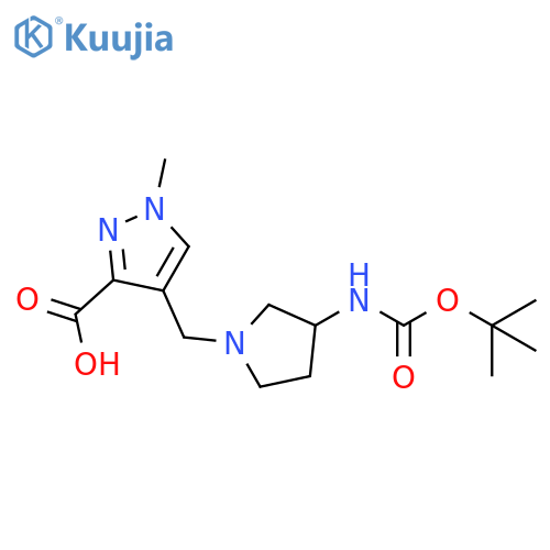 4-[(3-{[(tert-butoxy)carbonyl]amino}pyrrolidin-1-yl)methyl]-1-methyl-1H-pyrazole-3-carboxylic acid structure