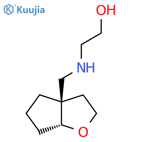 rac-2-({[(3aR,6aR)-hexahydro-2H-cyclopenta[b]furan-3a-yl]methyl}amino)ethan-1-ol structure