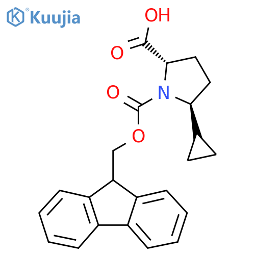 rac-(2R,5R)-5-cyclopropyl-1-{(9H-fluoren-9-yl)methoxycarbonyl}pyrrolidine-2-carboxylic acid structure
