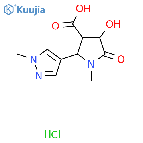 4-Hydroxy-1-methyl-2-(1-methylpyrazol-4-yl)-5-oxopyrrolidine-3-carboxylic acid;hydrochloride structure