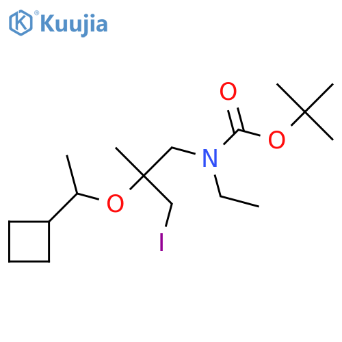 tert-butyl N-2-(1-cyclobutylethoxy)-3-iodo-2-methylpropyl-N-ethylcarbamate structure