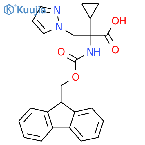 2-cyclopropyl-2-({(9H-fluoren-9-yl)methoxycarbonyl}amino)-3-(1H-pyrazol-1-yl)propanoic acid structure