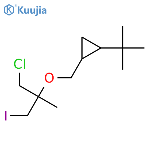 1-tert-butyl-2-{(1-chloro-3-iodo-2-methylpropan-2-yl)oxymethyl}cyclopropane structure