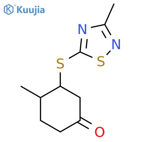4-Methyl-3-[(3-methyl-1,2,4-thiadiazol-5-yl)sulfanyl]cyclohexan-1-one structure