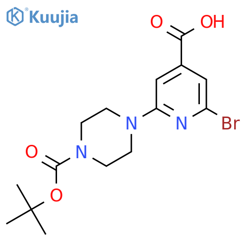 2-bromo-6-{4-(tert-butoxy)carbonylpiperazin-1-yl}pyridine-4-carboxylic acid structure