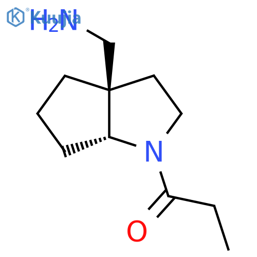 rac-1-[(3aR,6aR)-3a-(aminomethyl)-octahydrocyclopenta[b]pyrrol-1-yl]propan-1-one structure