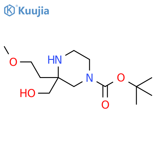 1-Piperazinecarboxylic acid, 3-(hydroxymethyl)-3-(2-methoxyethyl)-, 1,1-dimethylethyl ester structure