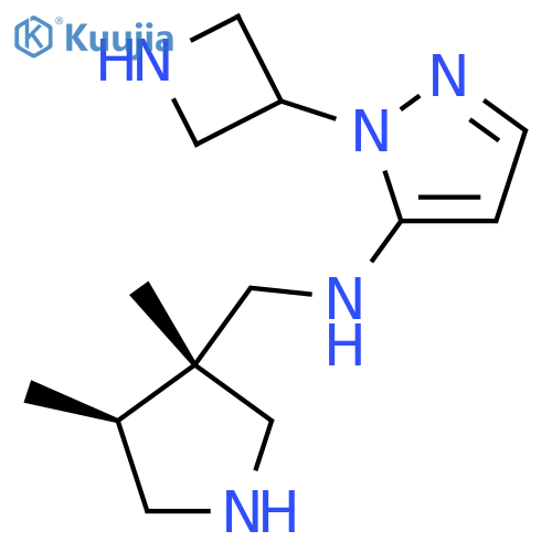 rac-1-(azetidin-3-yl)-N-{(3R,4R)-3,4-dimethylpyrrolidin-3-ylmethyl}-1H-pyrazol-5-amine structure