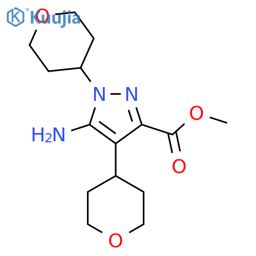 methyl 5-amino-1,4-bis(oxan-4-yl)-1H-pyrazole-3-carboxylate structure