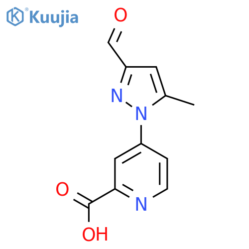 4-(3-formyl-5-methyl-1H-pyrazol-1-yl)pyridine-2-carboxylic acid structure