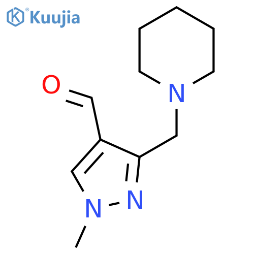 1-methyl-3-[(piperidin-1-yl)methyl]-1H-pyrazole-4-carbaldehyde structure