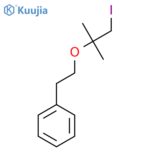 {2-(1-iodo-2-methylpropan-2-yl)oxyethyl}benzene structure