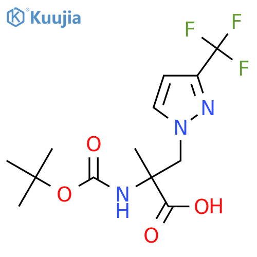 2-{(tert-butoxy)carbonylamino}-2-methyl-3-3-(trifluoromethyl)-1H-pyrazol-1-ylpropanoic acid structure