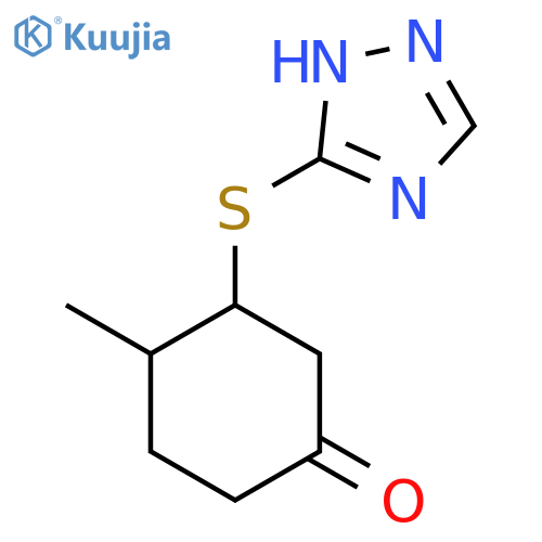 4-methyl-3-(1H-1,2,4-triazol-5-ylsulfanyl)cyclohexan-1-one structure