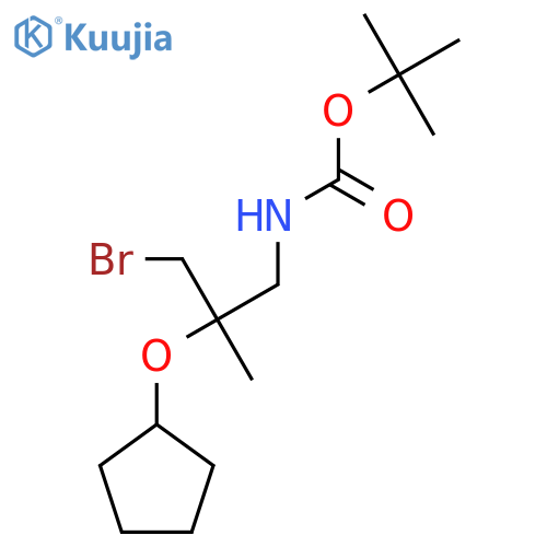 tert-butyl N-3-bromo-2-(cyclopentyloxy)-2-methylpropylcarbamate structure