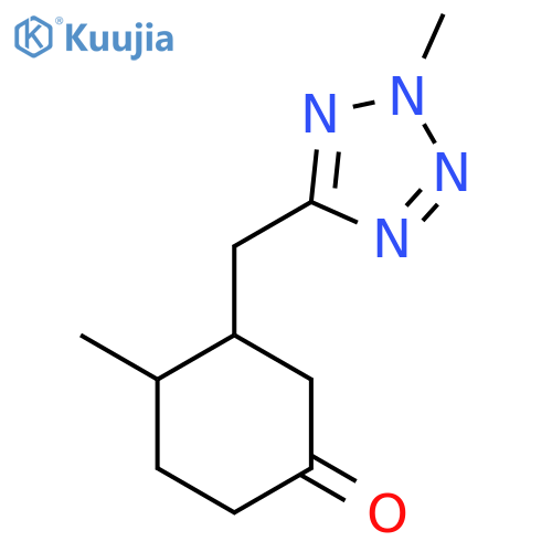 4-methyl-3-[(2-methyl-2H-1,2,3,4-tetrazol-5-yl)methyl]cyclohexan-1-one structure