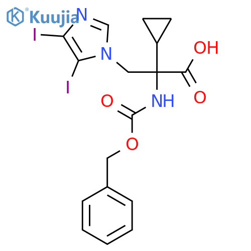 2-{(benzyloxy)carbonylamino}-2-cyclopropyl-3-(4,5-diiodo-1H-imidazol-1-yl)propanoic acid structure