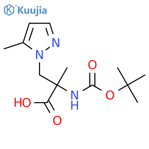 2-{(tert-butoxy)carbonylamino}-2-methyl-3-(5-methyl-1H-pyrazol-1-yl)propanoic acid structure