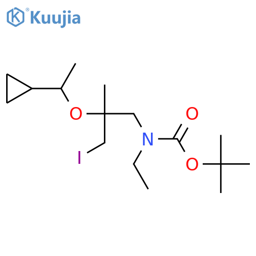 tert-butyl N-2-(1-cyclopropylethoxy)-3-iodo-2-methylpropyl-N-ethylcarbamate structure