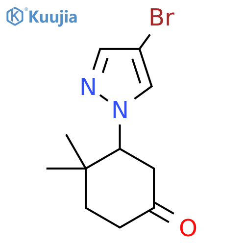 3-(4-bromo-1H-pyrazol-1-yl)-4,4-dimethylcyclohexan-1-one structure
