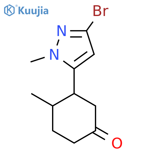 3-(3-bromo-1-methyl-1H-pyrazol-5-yl)-4-methylcyclohexan-1-one structure
