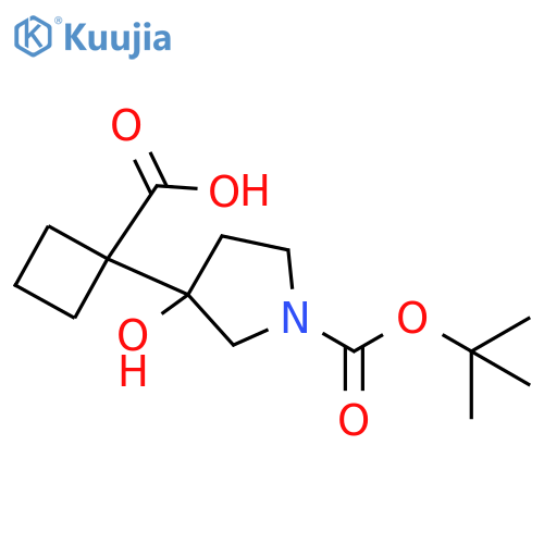 1-{1-(tert-butoxy)carbonyl-3-hydroxypyrrolidin-3-yl}cyclobutane-1-carboxylic acid structure