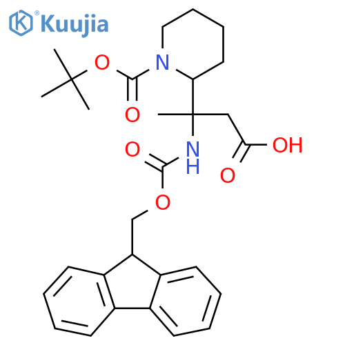 3-{1-(tert-butoxy)carbonylpiperidin-2-yl}-3-({(9H-fluoren-9-yl)methoxycarbonyl}amino)butanoic acid structure